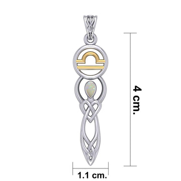 Celtic Goddess Libra Astrology Zodiac Sign Silver and Gold Accents Pendant with Opal MPD5941 - Jewelry